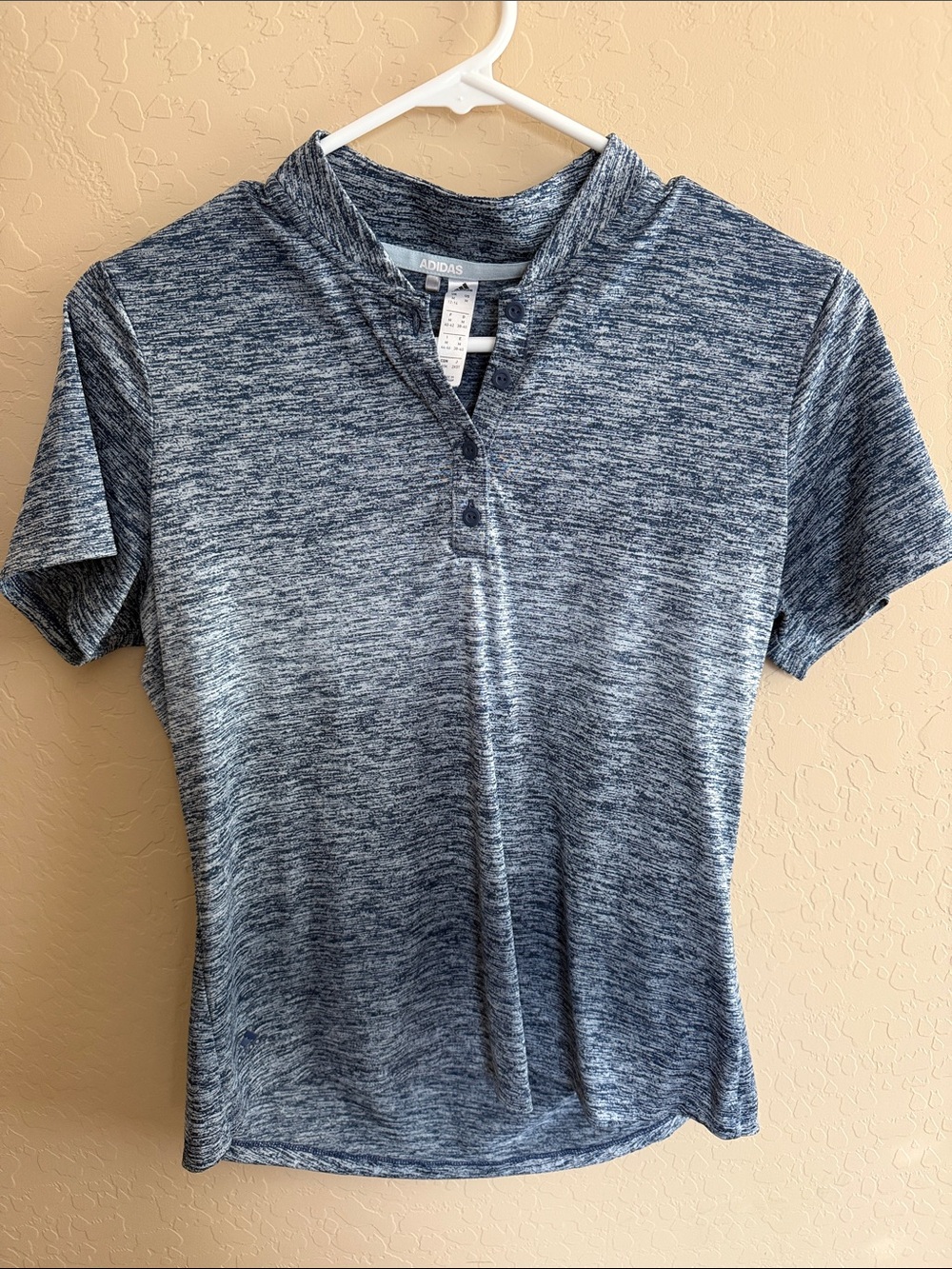 adidas Womens Heathered Navy/Gray Short Sleeve Golf Shirt